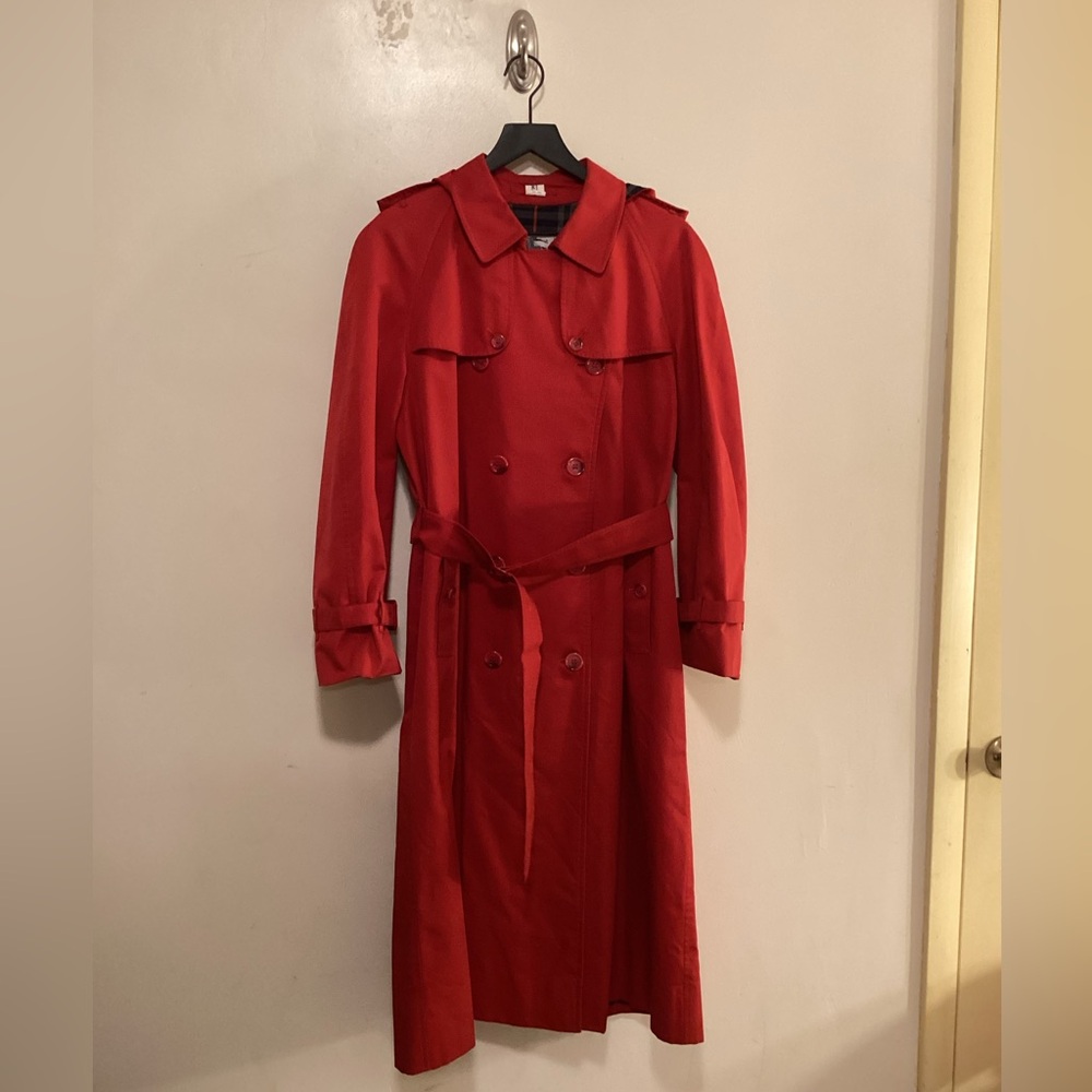 Vintage Burberrys London Kids TEEN  Red Double-Breasted Trench Coat